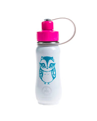 350 ml White Turquoise Twilight Owl triple insulated vacuum stainless steel water bottle for kids greens your colour purple lid