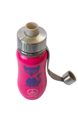 350 ml Pink Purple Jazzy Cat triple insulated vacuum stainless steel water bottle greens your colour, bottle with a cat., thermos with a cat, cute bottles, stylish water bottles, Canadian sustainable brands, wholesale bottles, bottle distributor, BPA free bottles, safe bottles