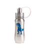 350 ml 'Dino Stomper' Silver Blue Dinosaur insulated vacuum stainless steel water bottle greens your colour, gycbottle sustainable water bottle sustainable brand Canadian Sustainable products, best water bottles, stylish water bottles, hot and cold bottles, tea bottle, kids bottles, best kids bottles, bpa free bottles, leak proof bottles, best back to school bottles