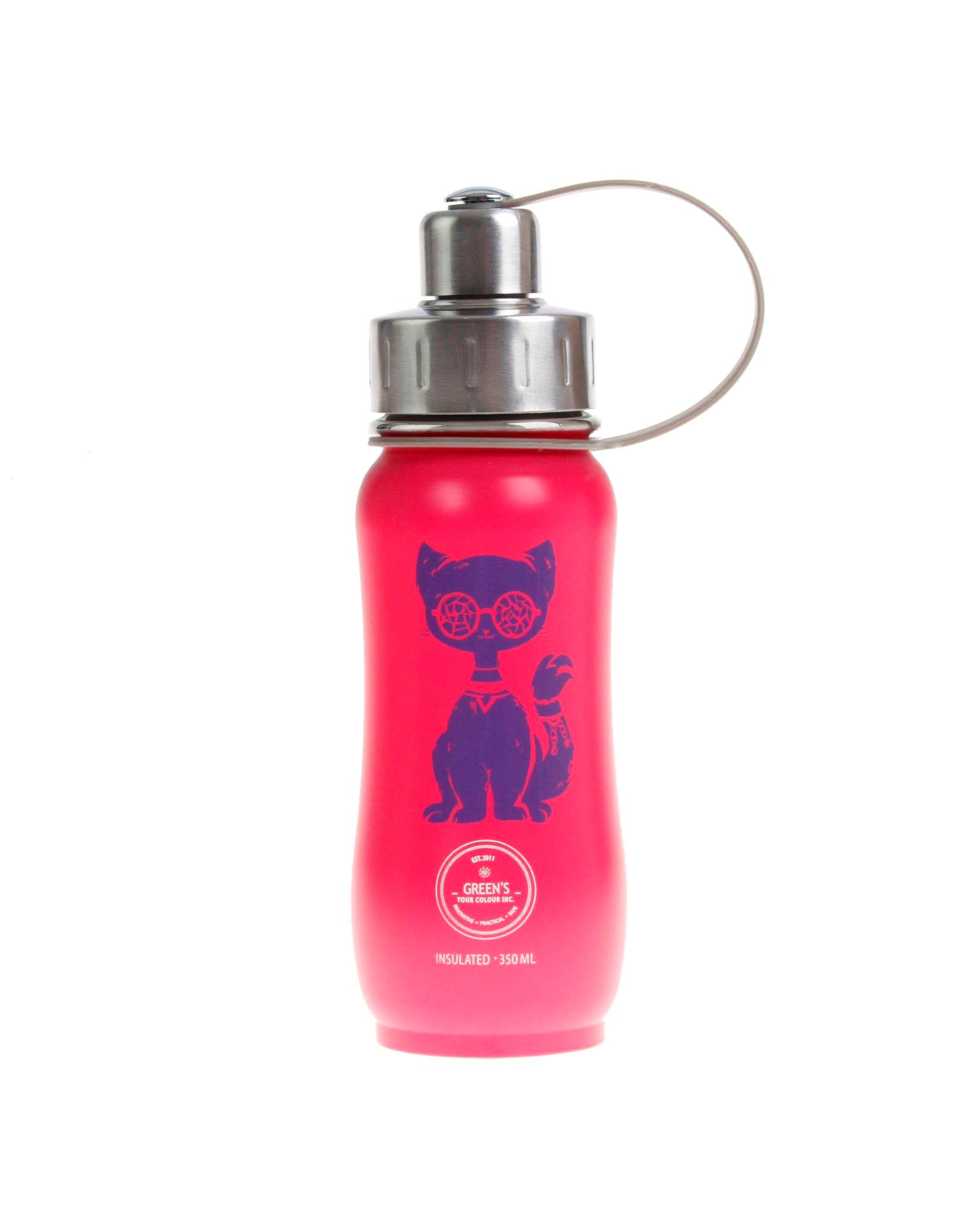 350 ml Pink Purple Jazzy Cat triple insulated vacuum stainless steel water bottle greens your colour