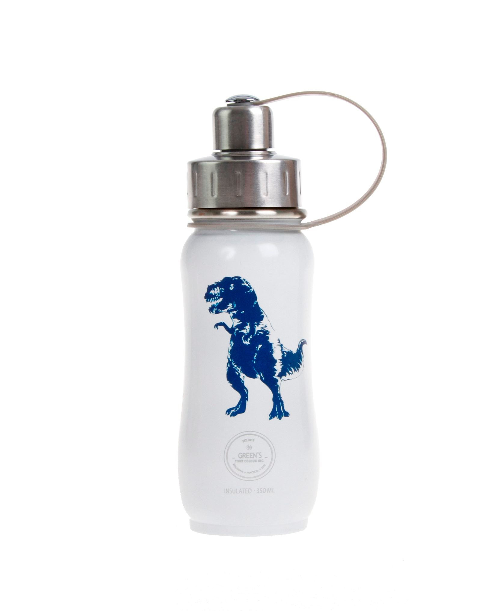 350 ml white blue FUN DINOSAUR insulated vacuum stainless steel water bottle greens your colour