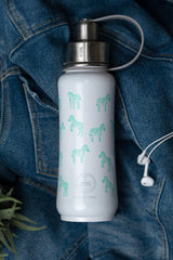 500 ml stainless steel zippy zebra bottle, 500 ml White Zippy Zebra insulated vacuum stainless steel leak-proof water bottle carrying handle silver lid, zebra bottle, animal bottle, cute bottles, stylish bottle, bottles for zoo, wholesale bottles, fun bottles, kids bottles, green's your colour, gyc bottle