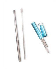 Telescopic S/S Straw + Cleaning Brush Kit Blue