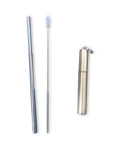 Telescopic S/S Straw + Cleaning Brush Kit Gold
