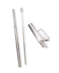Telescopic S/S Straw + Cleaning Brush Kit Silver